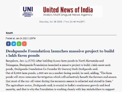 Deshpande Foundation launches massive project to build 1 lakh farm ponds